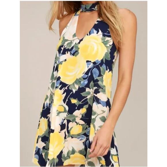 Lulus Floral Swing Dress Yellow & Blue Size XS - Picture 3 of 5